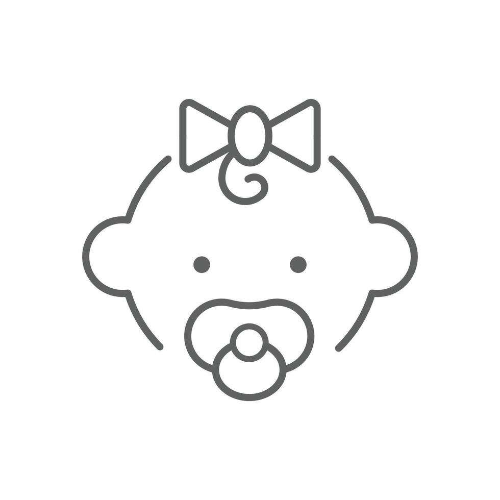 Newborn girl icon with pacifier minimal line style. Editable stroke vector