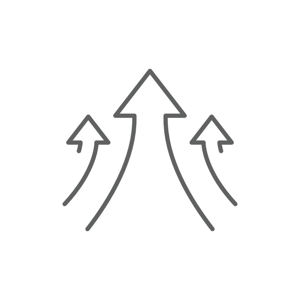 Editable Stroke Outline Icon. Triple Upward Arrows Representing Improvement Progress and Forward Movement Direction vector
