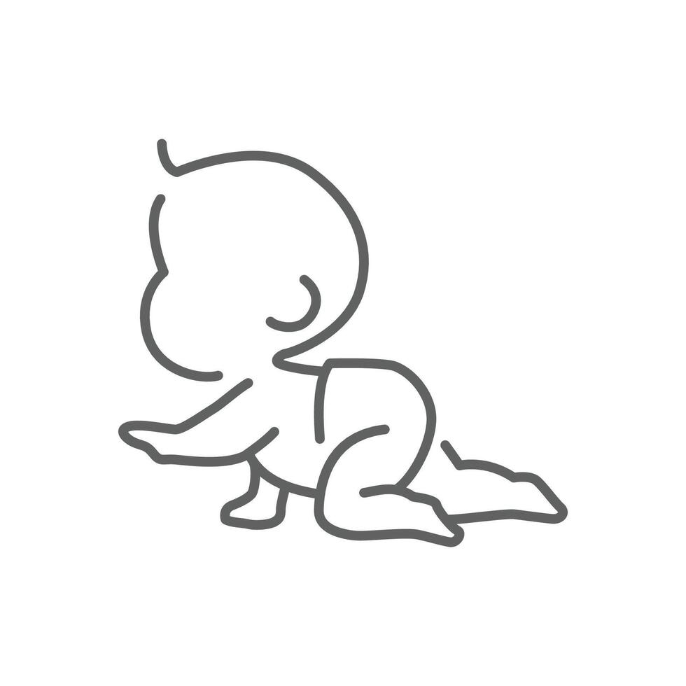 Baby crawling icon minimal line style. Editable stroke vector