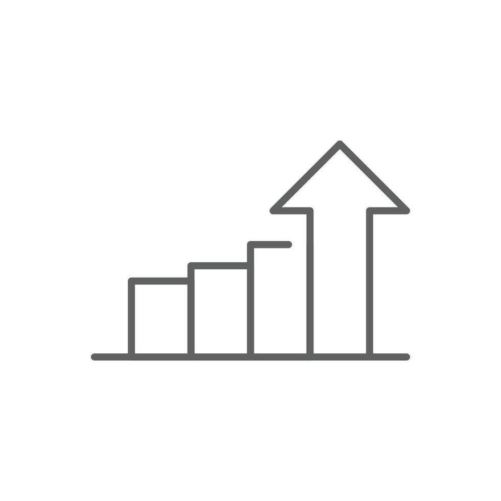 Upward Trend Bar Chart with Arrow Outline Line Icon Editable Stroke for Business Growth Performance and Analysis vector