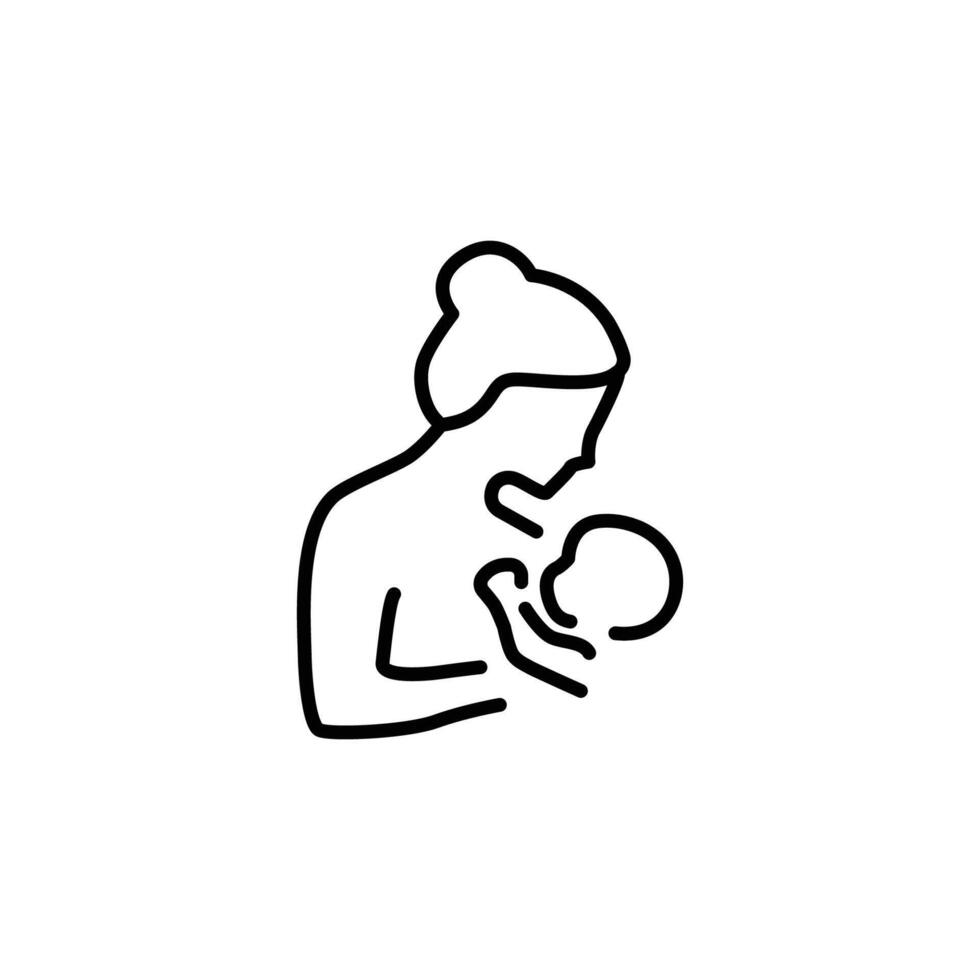 Breastfeeding icon baby in arms outline design. vector