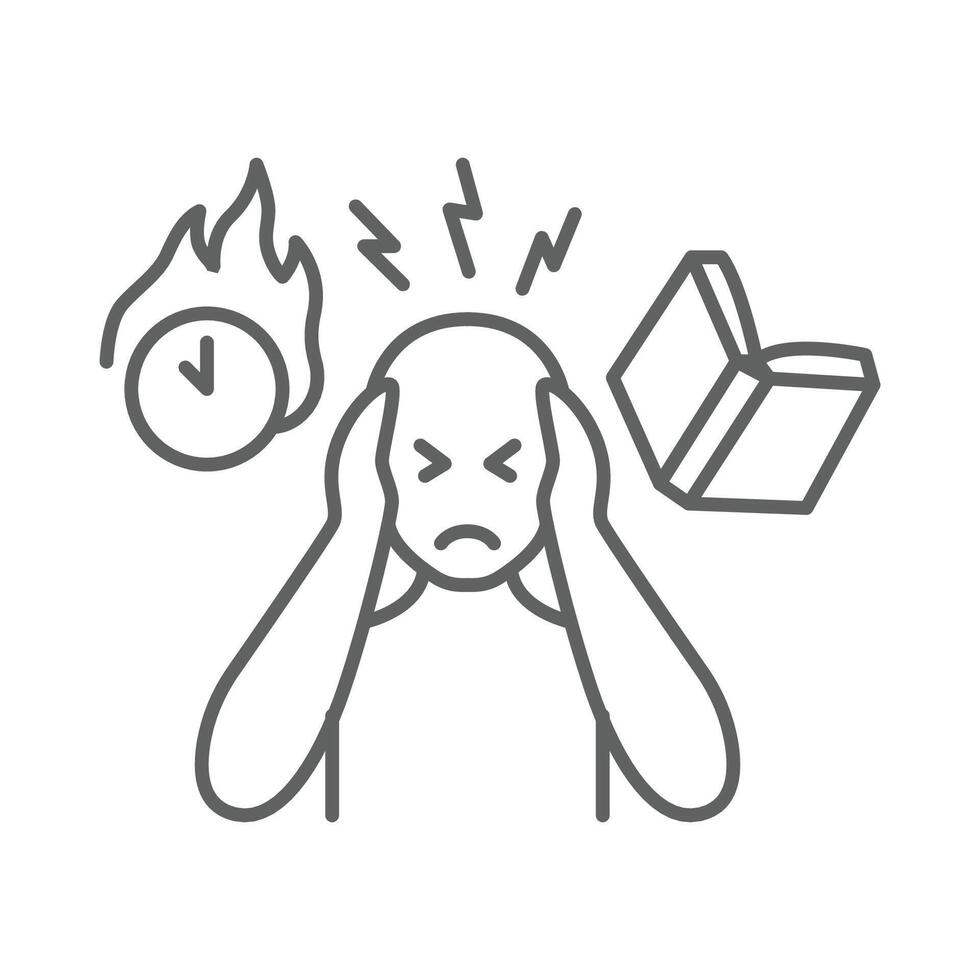 Academic Pressure Icon Thin Line Illustration with Editable Stroke Showing Education Issues School Stress and Mental Health Challenges in Students vector