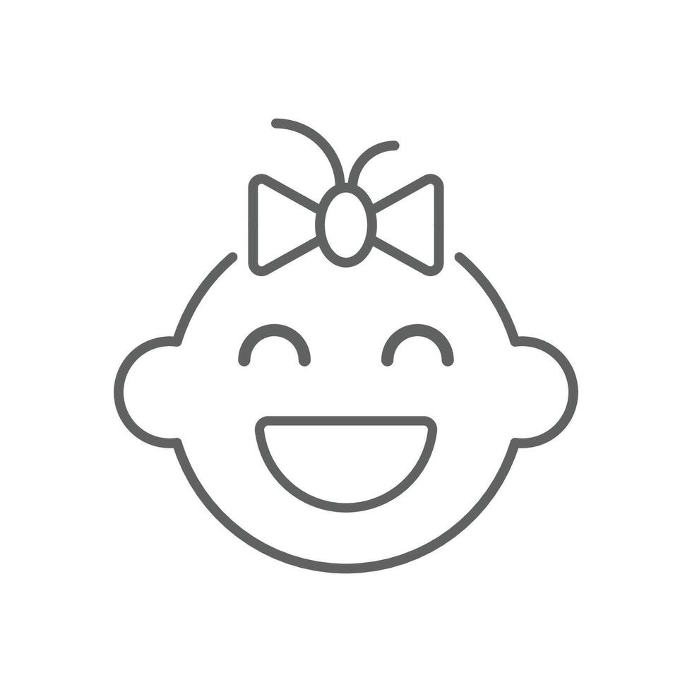 Minimal line icon of happy baby girl head. Editable stroke vector