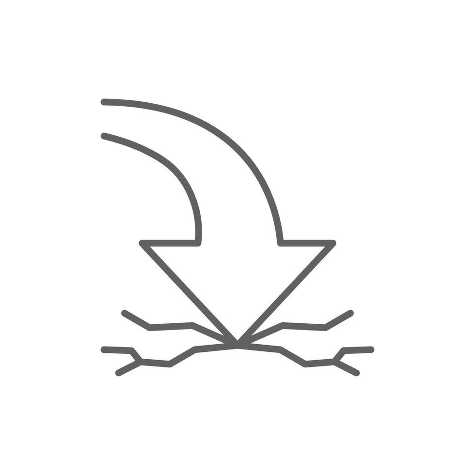 Outline Downward Crashing Arrow Icon Failure Line Art Editable Stroke Impact and Crisis Symbol vector