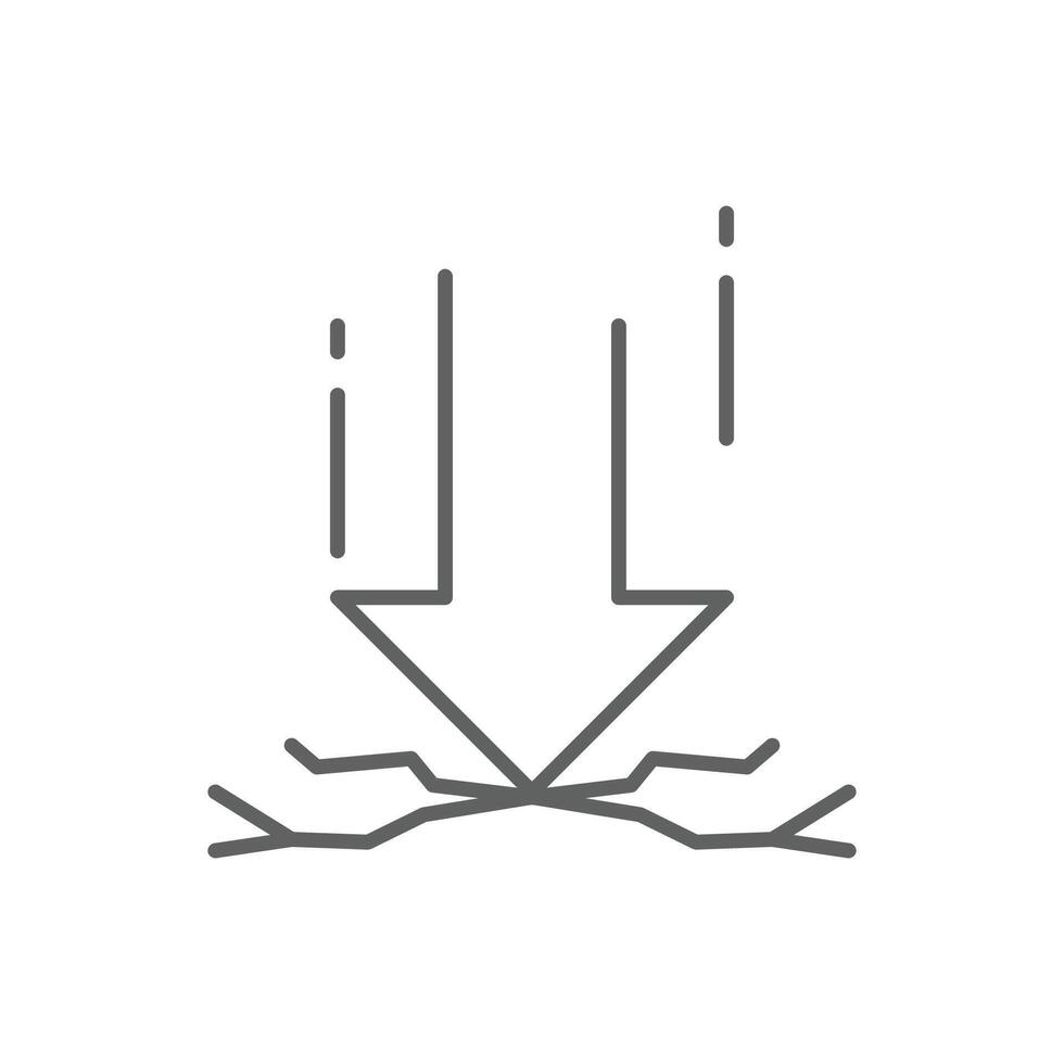 Line Art Icon of Arrow Hitting Ground Causing Cracks Weight Pressure and Negative Effect Outline Editable Stroke vector