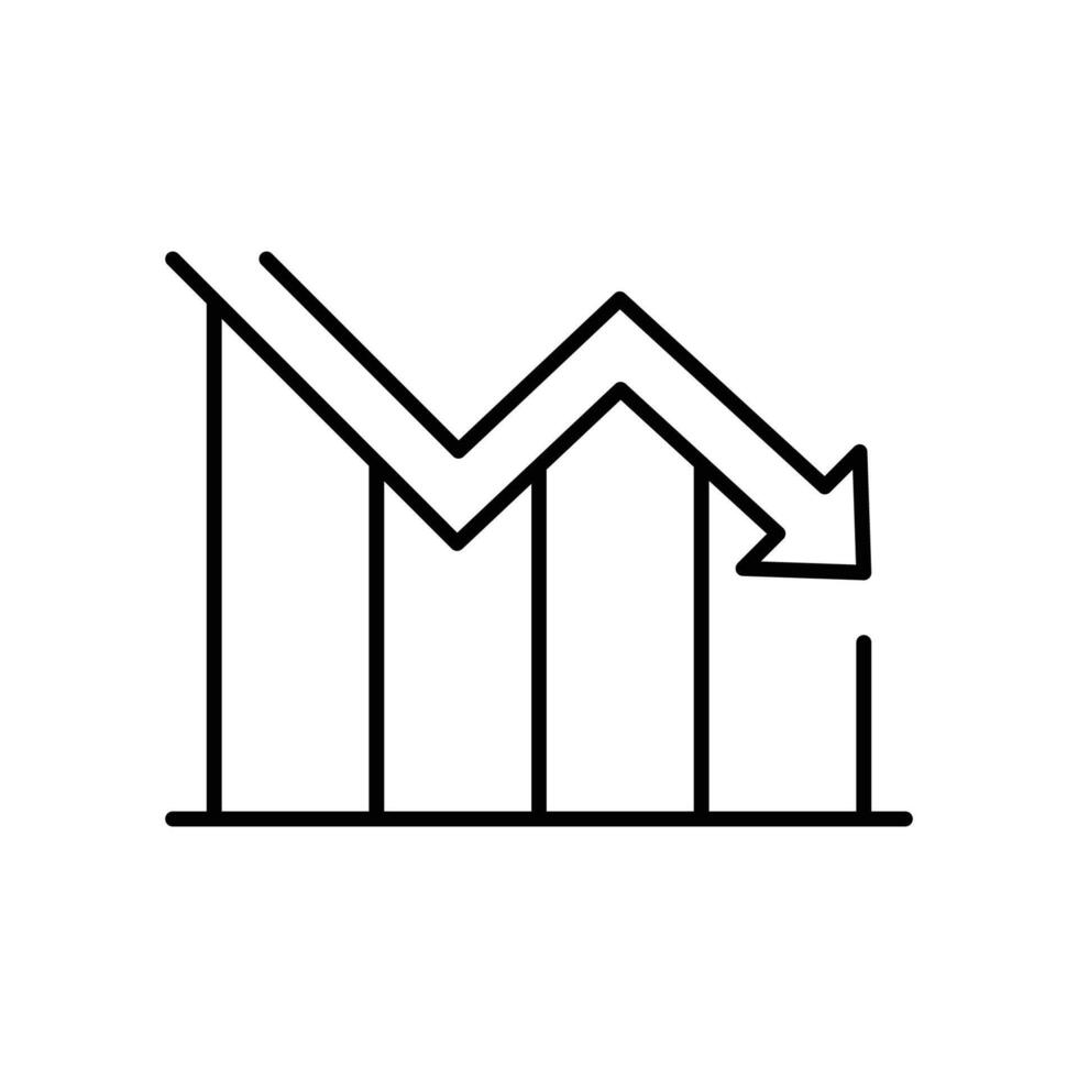 Outline Decline Chart with Downward Arrow Icon Business Loss Line Art Financial Decrease Data Analysis vector