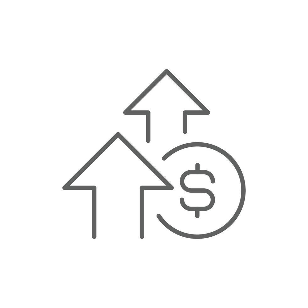 Line Art Icon of Rising Prices and Dollar Value Increase Budget Outline Editable Stroke Financial Cost Escalation vector