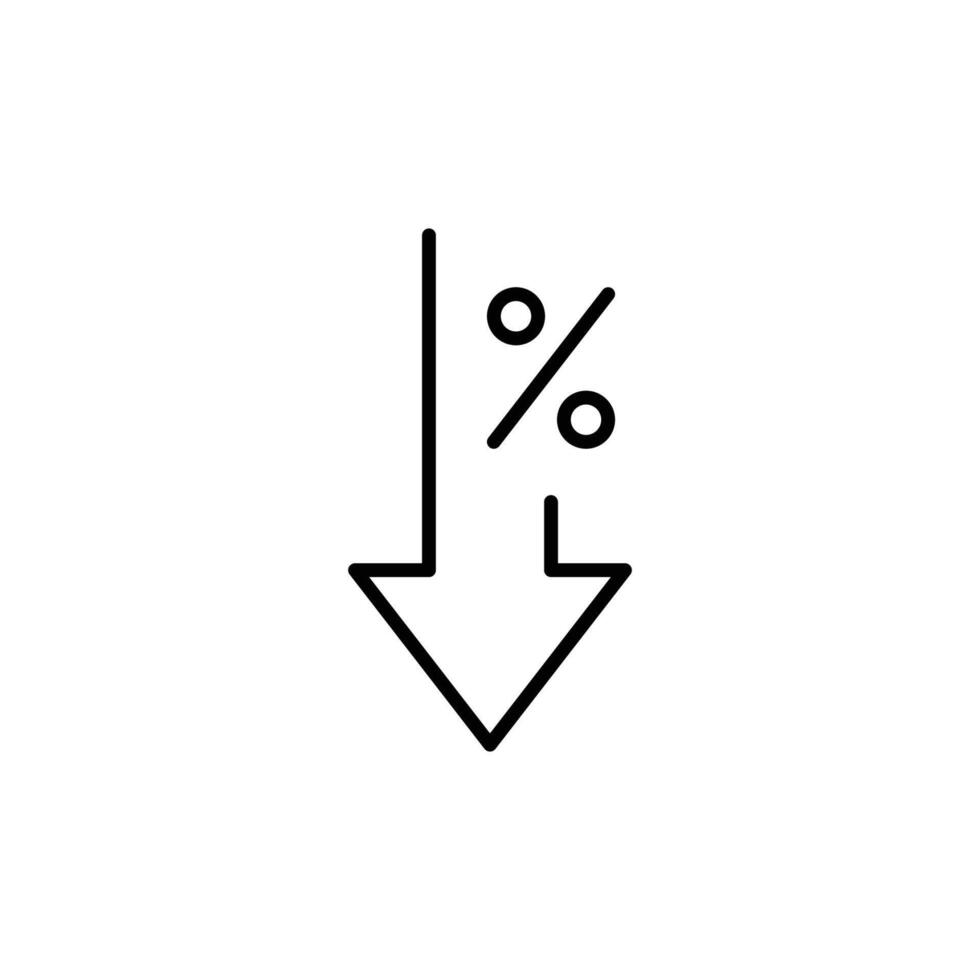 Minimal Outline style Percent and Downward Arrow Indicating Fall in Metrics Inflation or Market Stats vector
