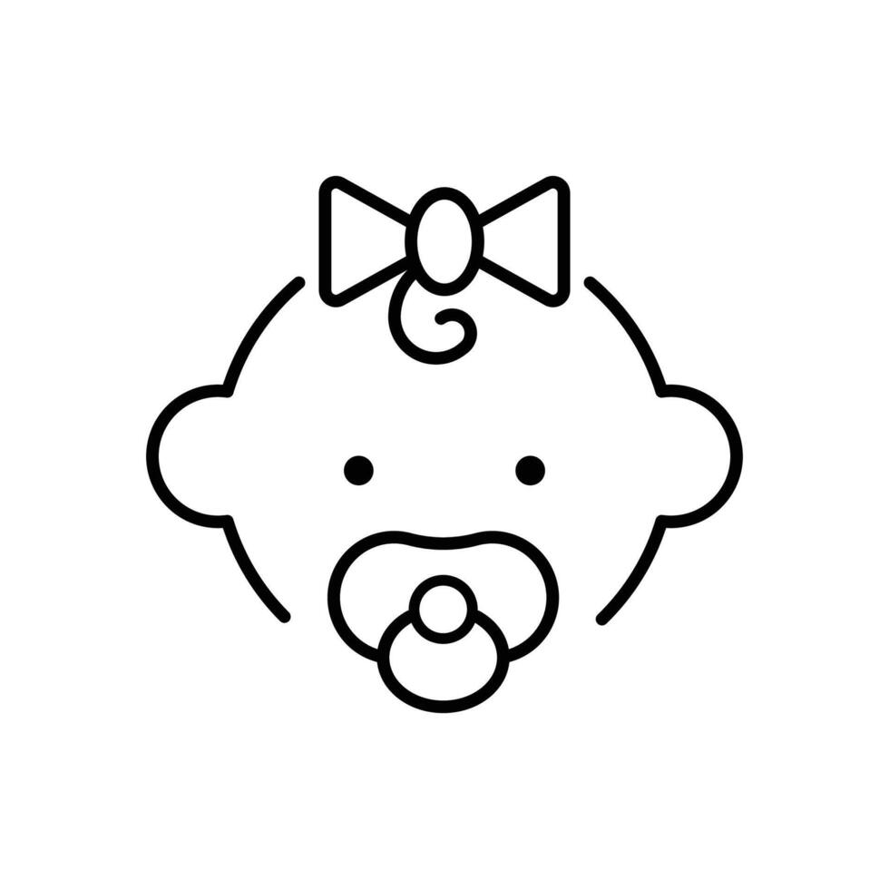 Newborn girl icon with pacifier minimal line style. vector