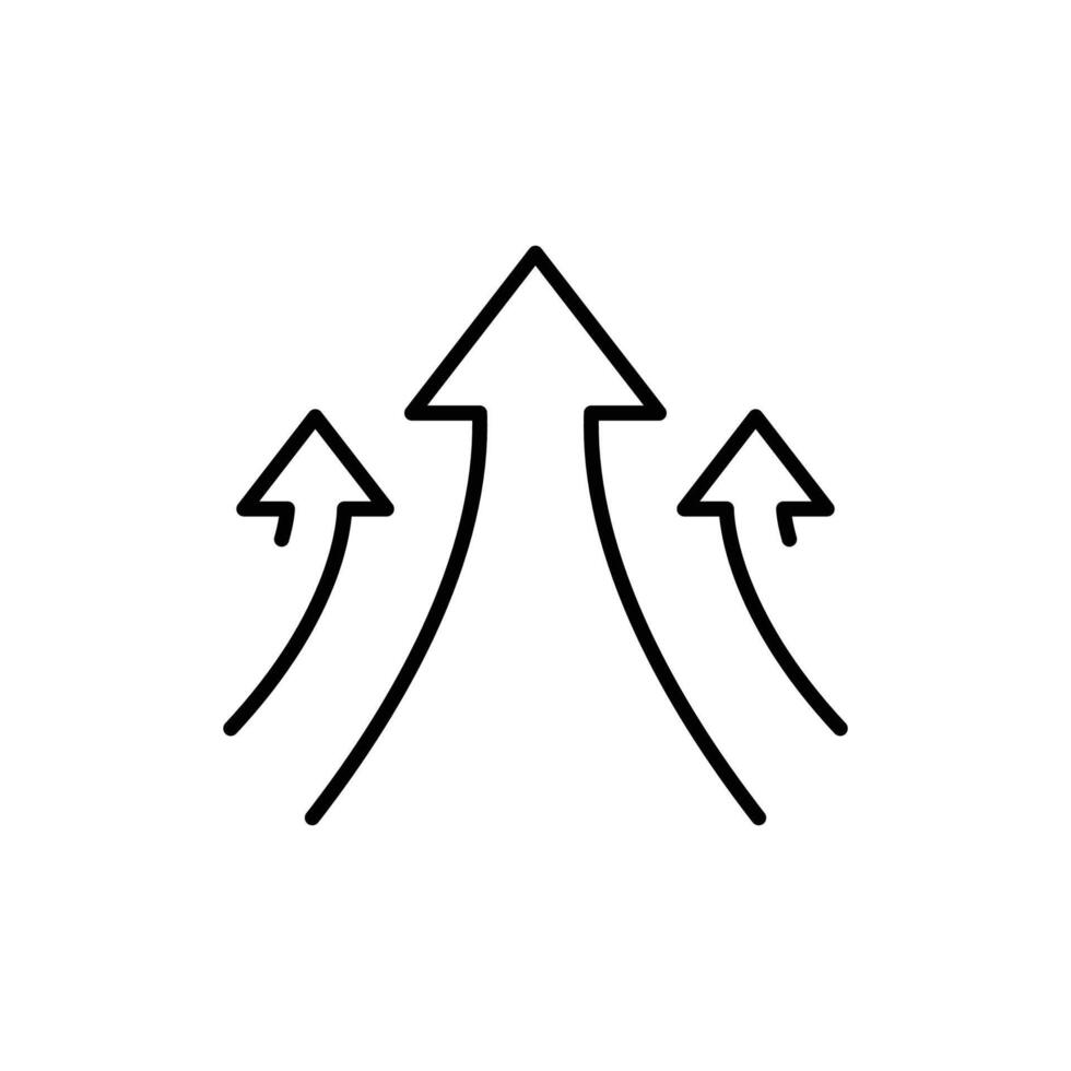 Outline Icon. Triple Upward Arrows Representing Improvement Progress and Forward Movement Direction vector