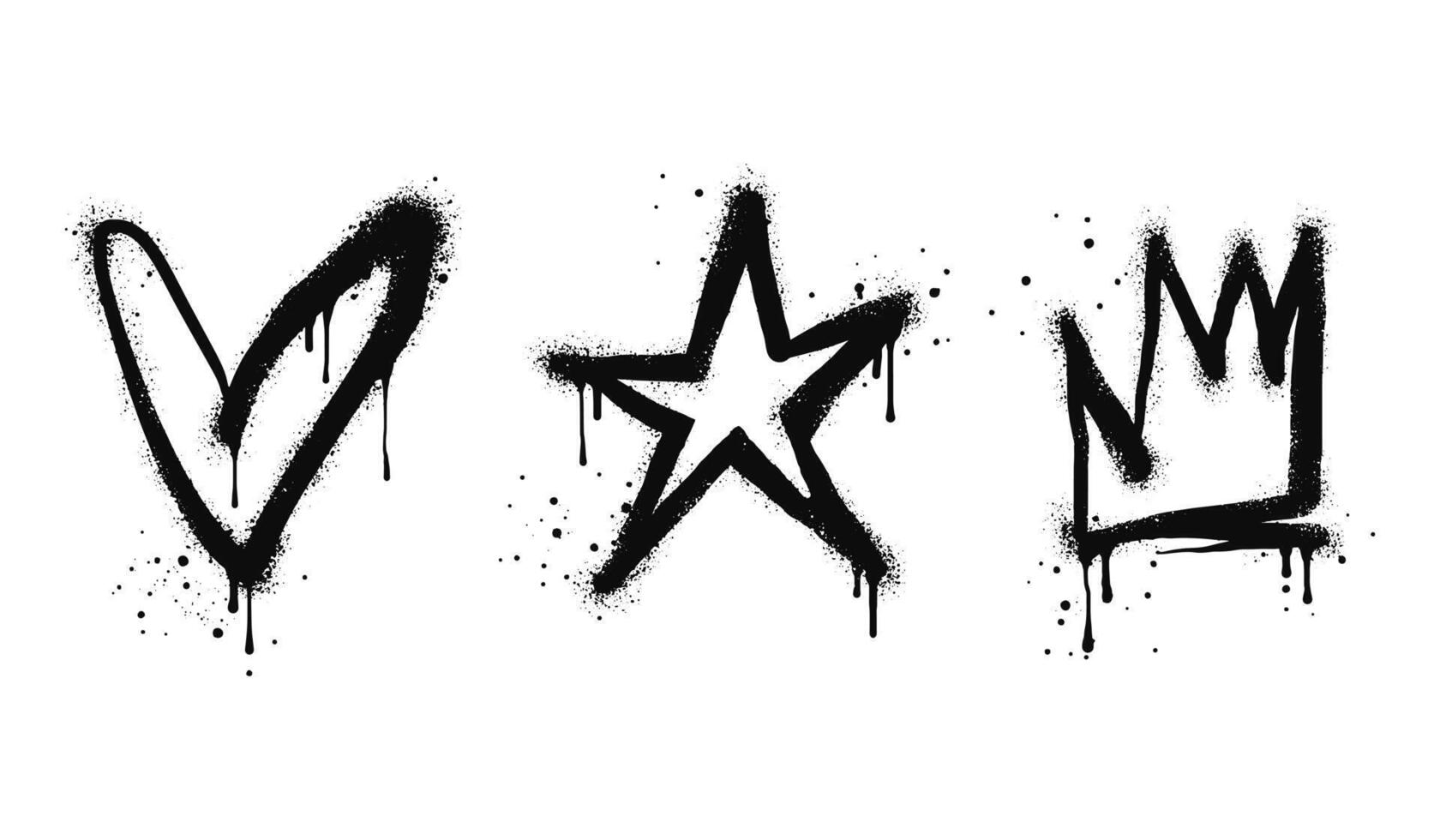Spray painted graffiti Crown, star, heart symbol. isolated on white background vector