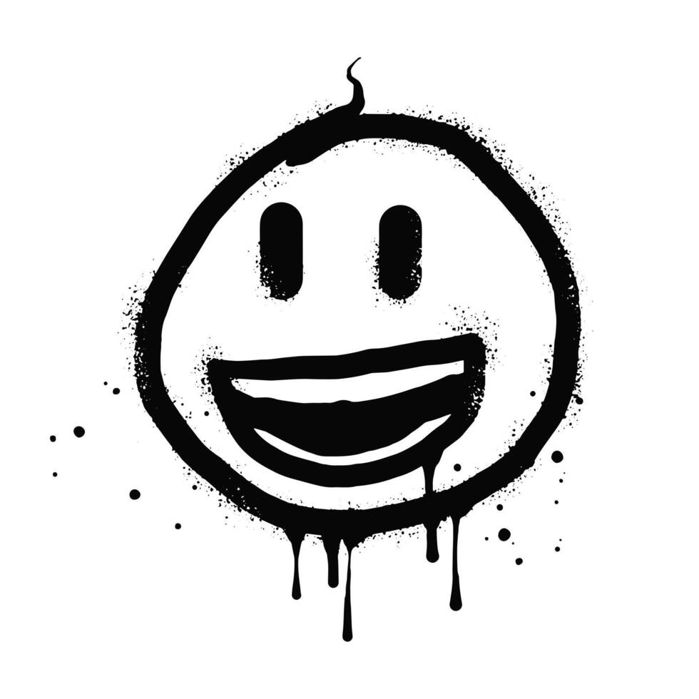 smiling face emoji character, Spray painted graffiti smile face in black over white isolated on white background vector