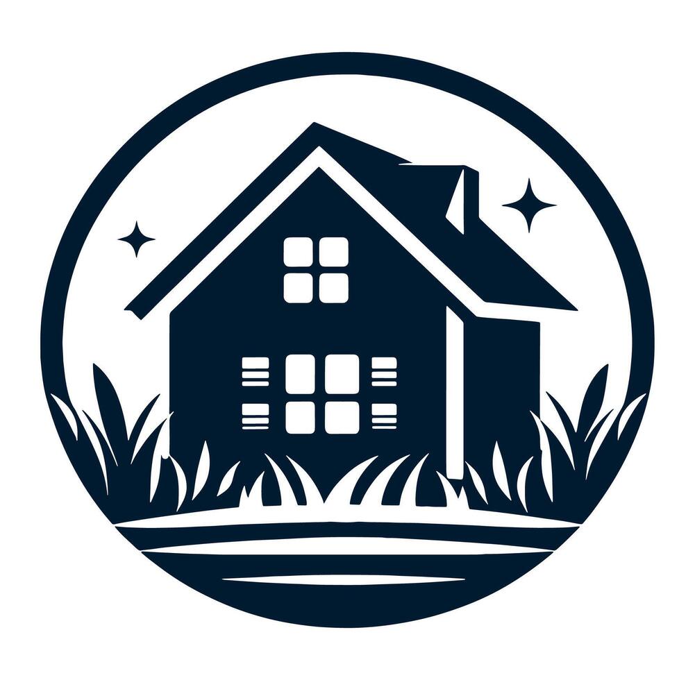 House with grass and stars in the background vector