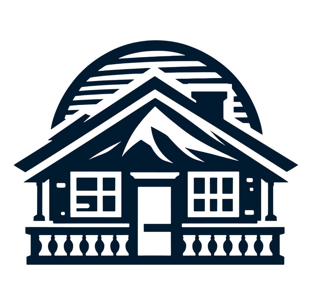 House with a mountain illustration in the background vector