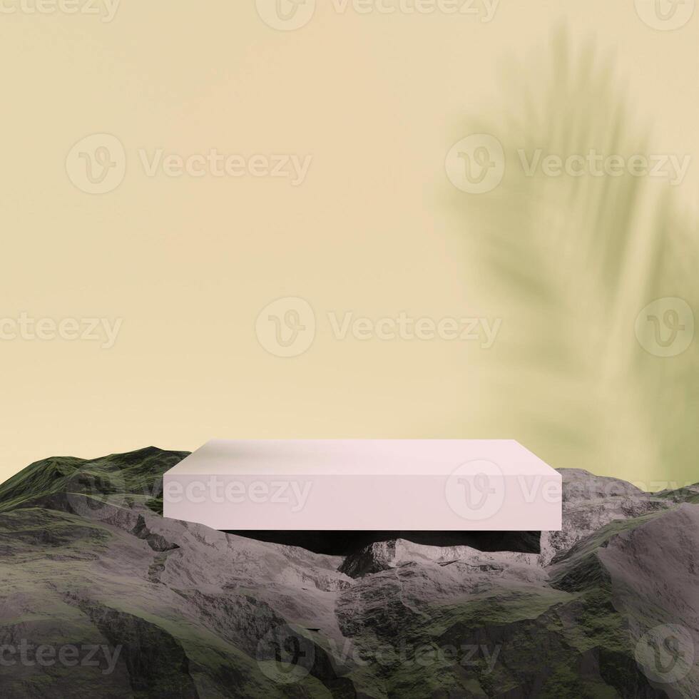 3d render work podium with rock photo