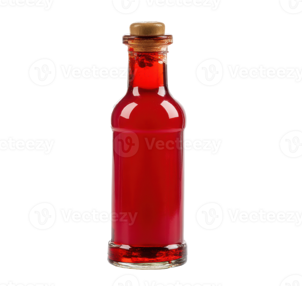 Vibrant red glass bottle with cork top showcasing herbal extract png