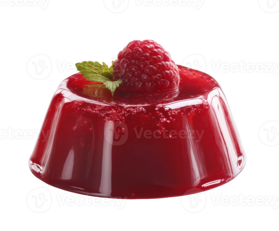 Delicious raspberry jelly dessert with fresh mint garnish png