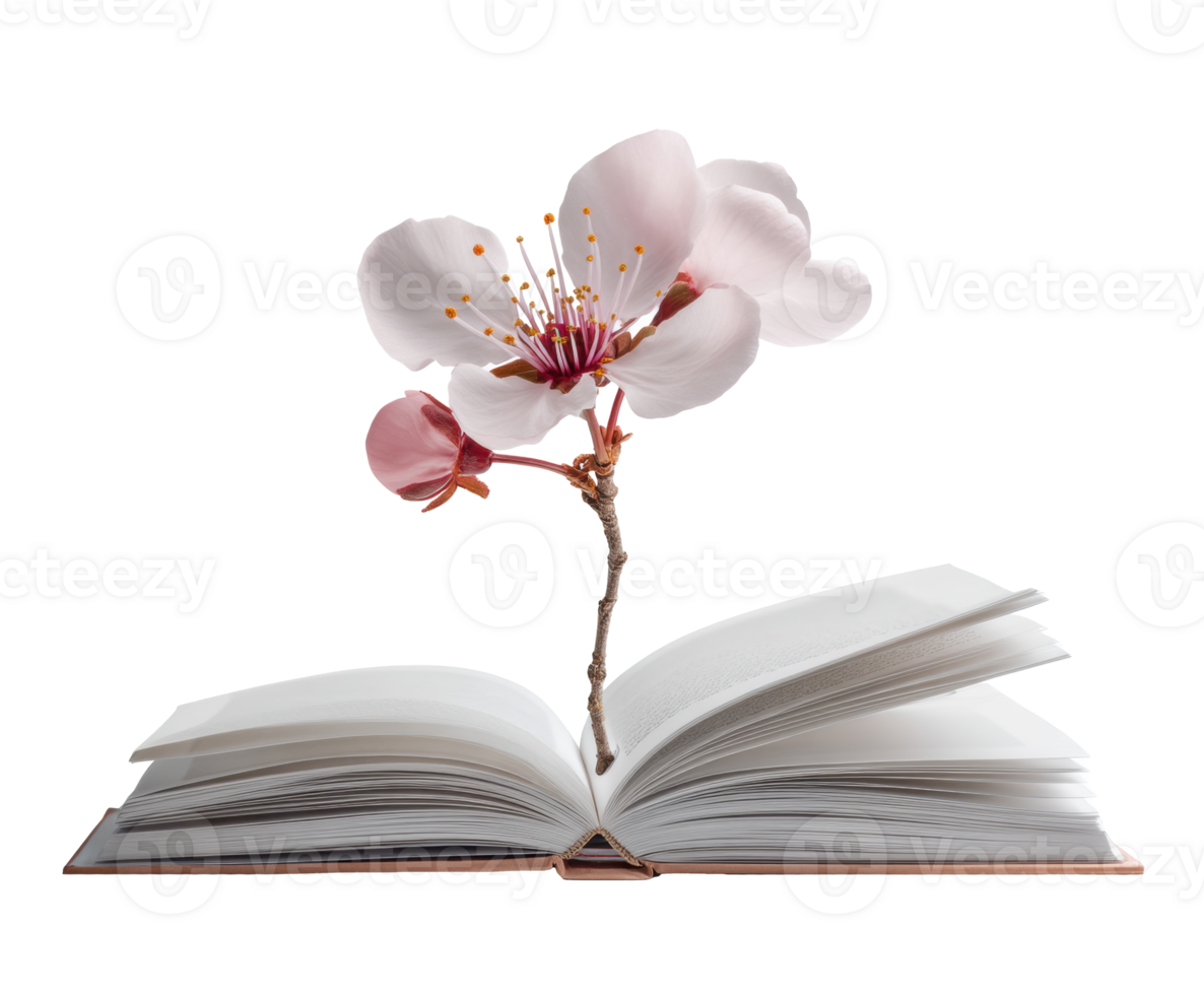 Blooming ideas in a book with delicate cherry blossom png