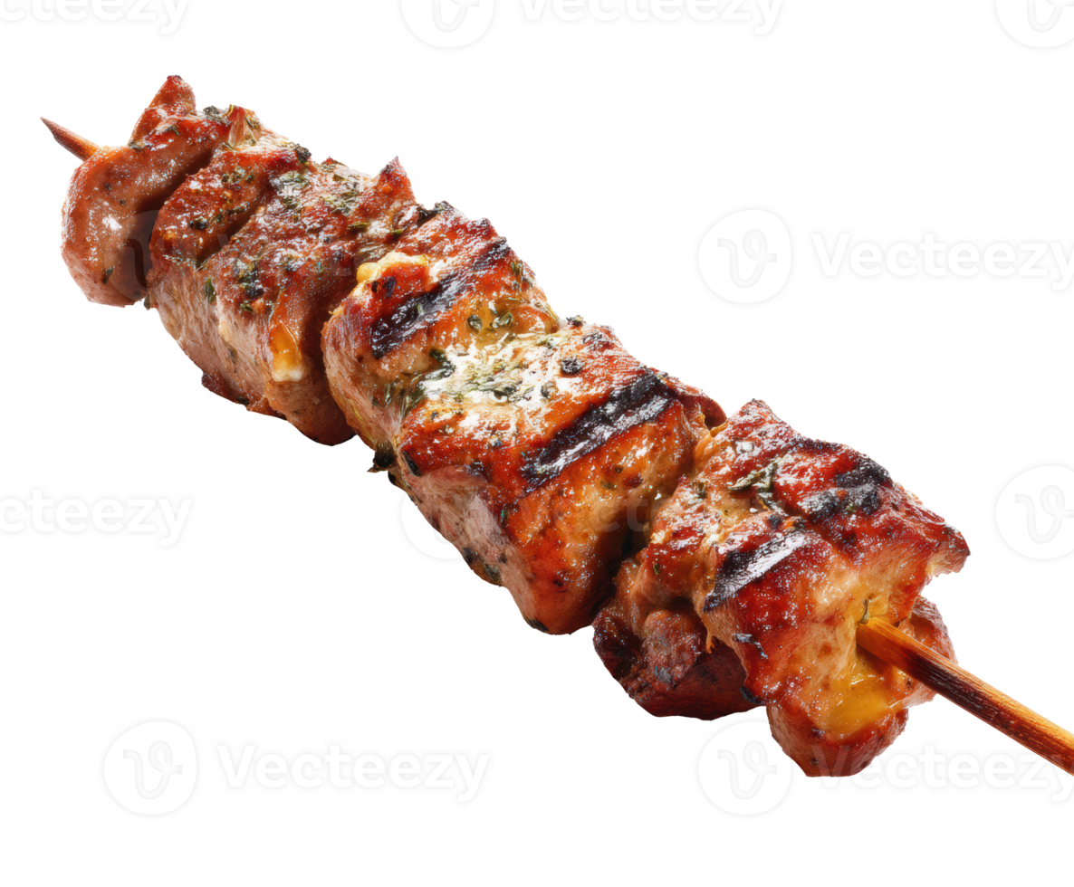 Spiced grilled meat kebabs on skewers for summer BBQs png