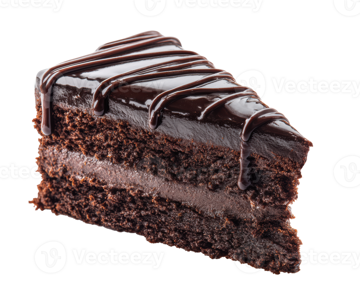 Decadent chocolate cake slice with rich frosting png
