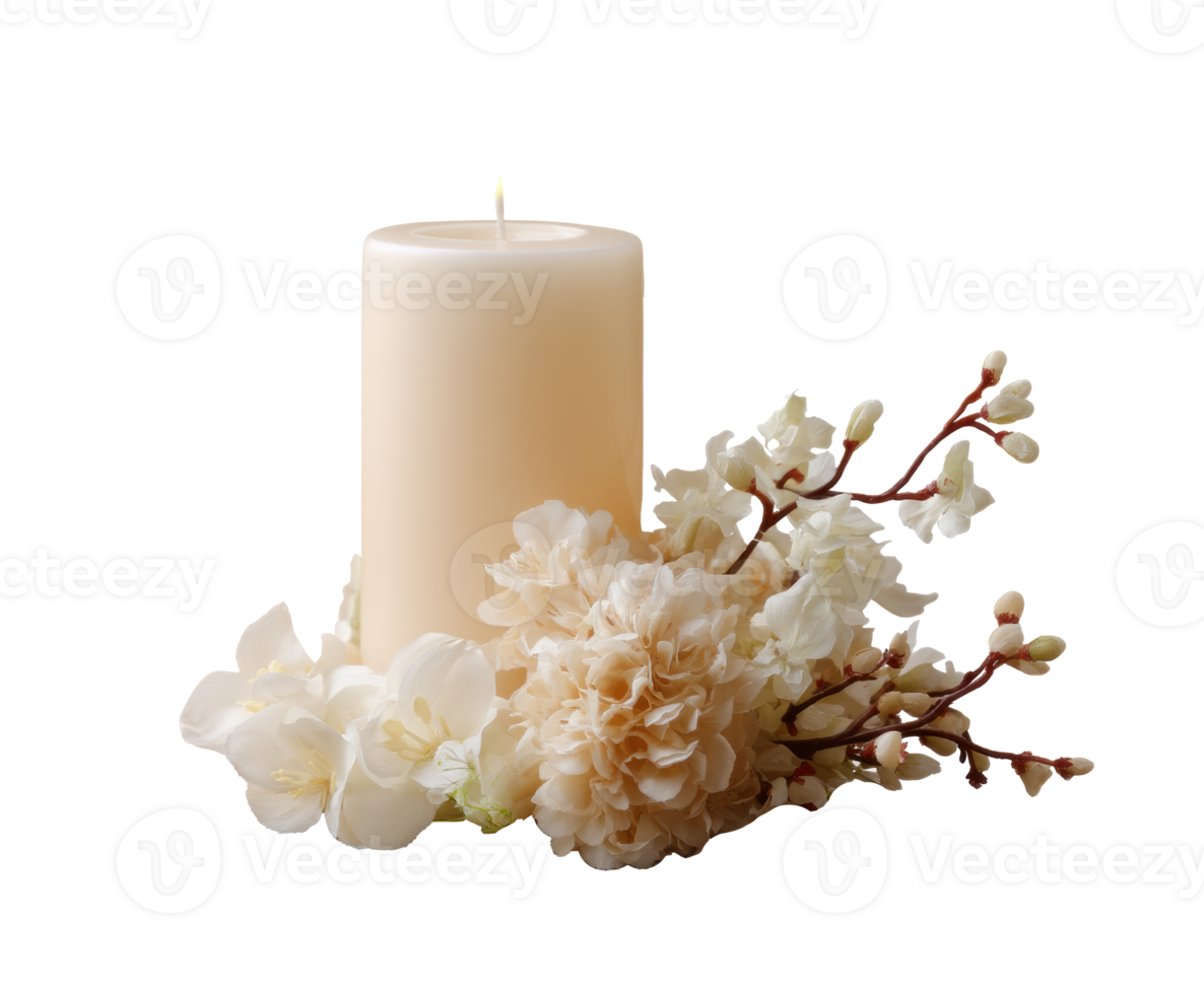 Elegant candle arrangement with fresh flowers for relaxation png
