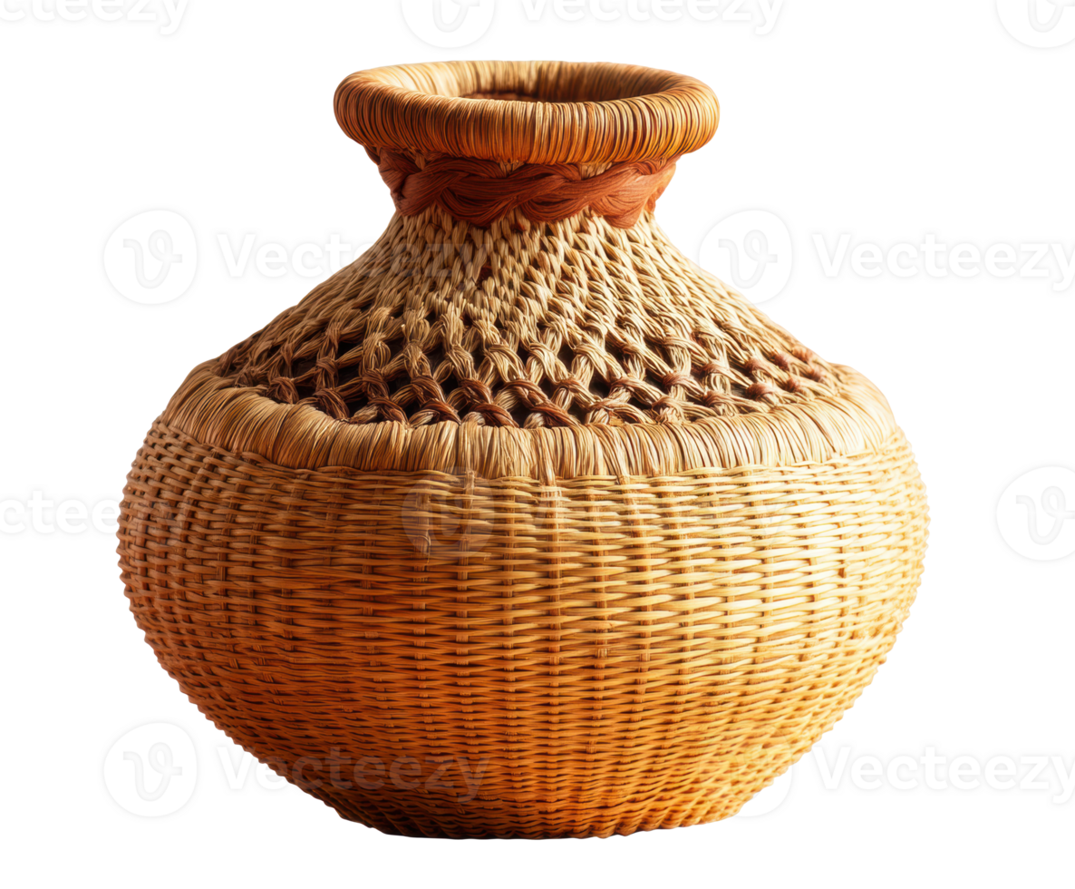 Handcrafted woven basket with intricate design for home decor png