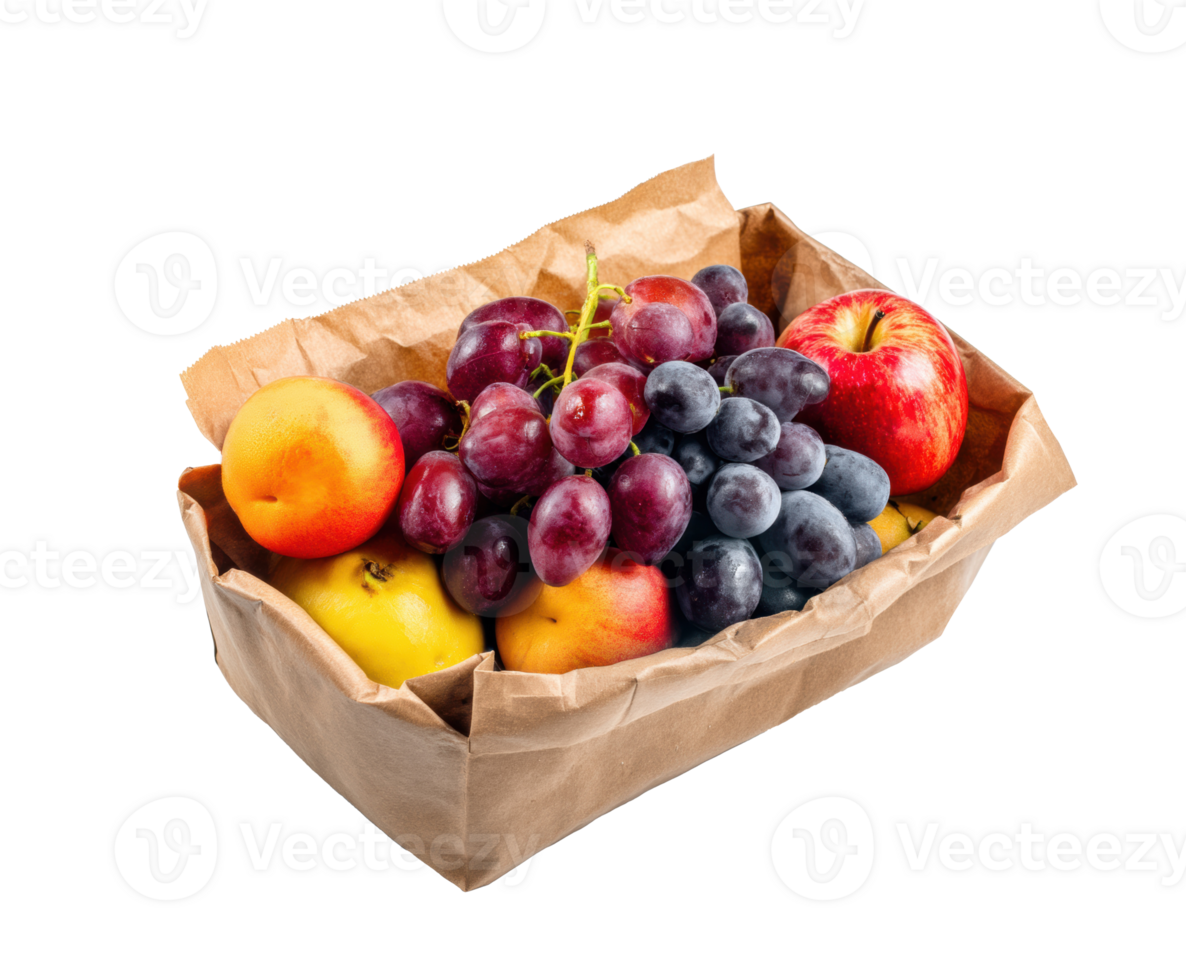 Fresh fruit basket filled with colorful apples, grapes, and pears png