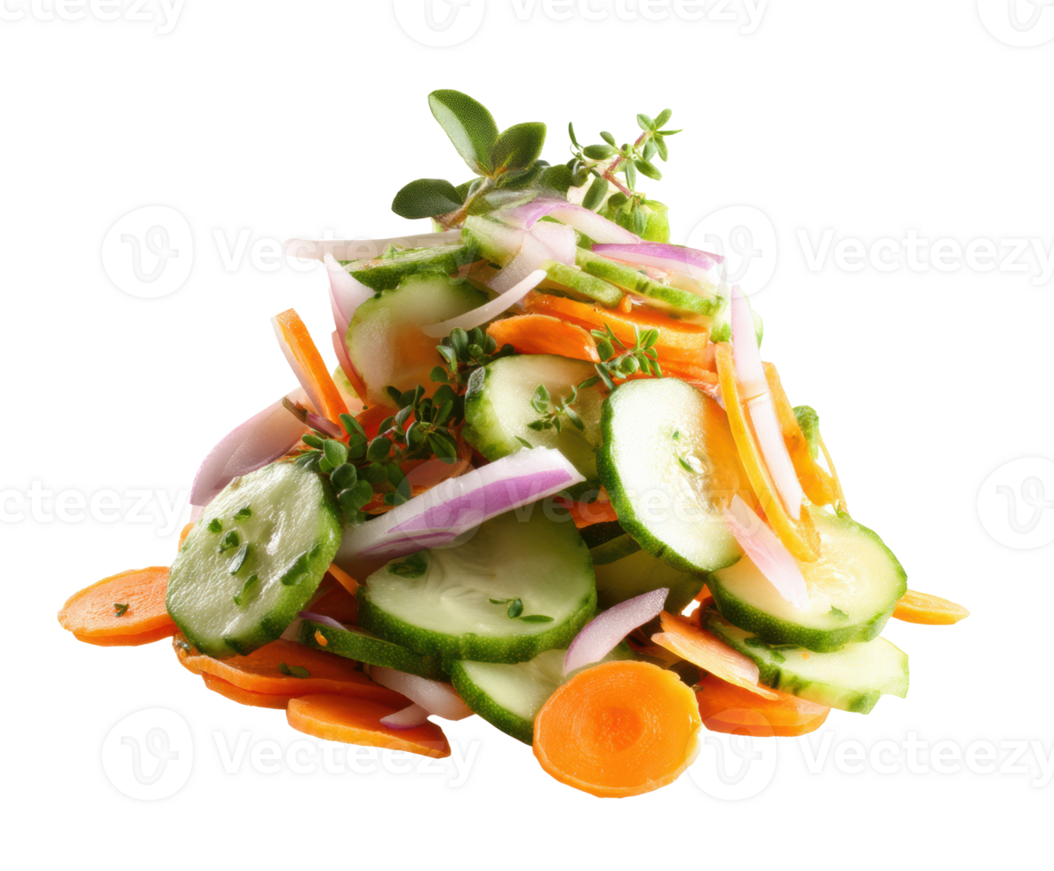 Fresh vegetable salad preparation with vibrant colors and textures png