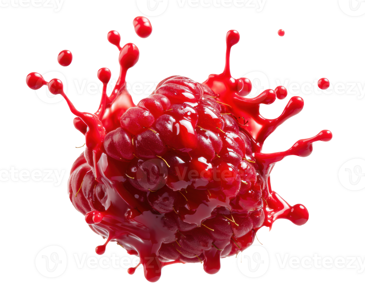 Fresh raspberry splashing in juice, perfect for culinary creativity png