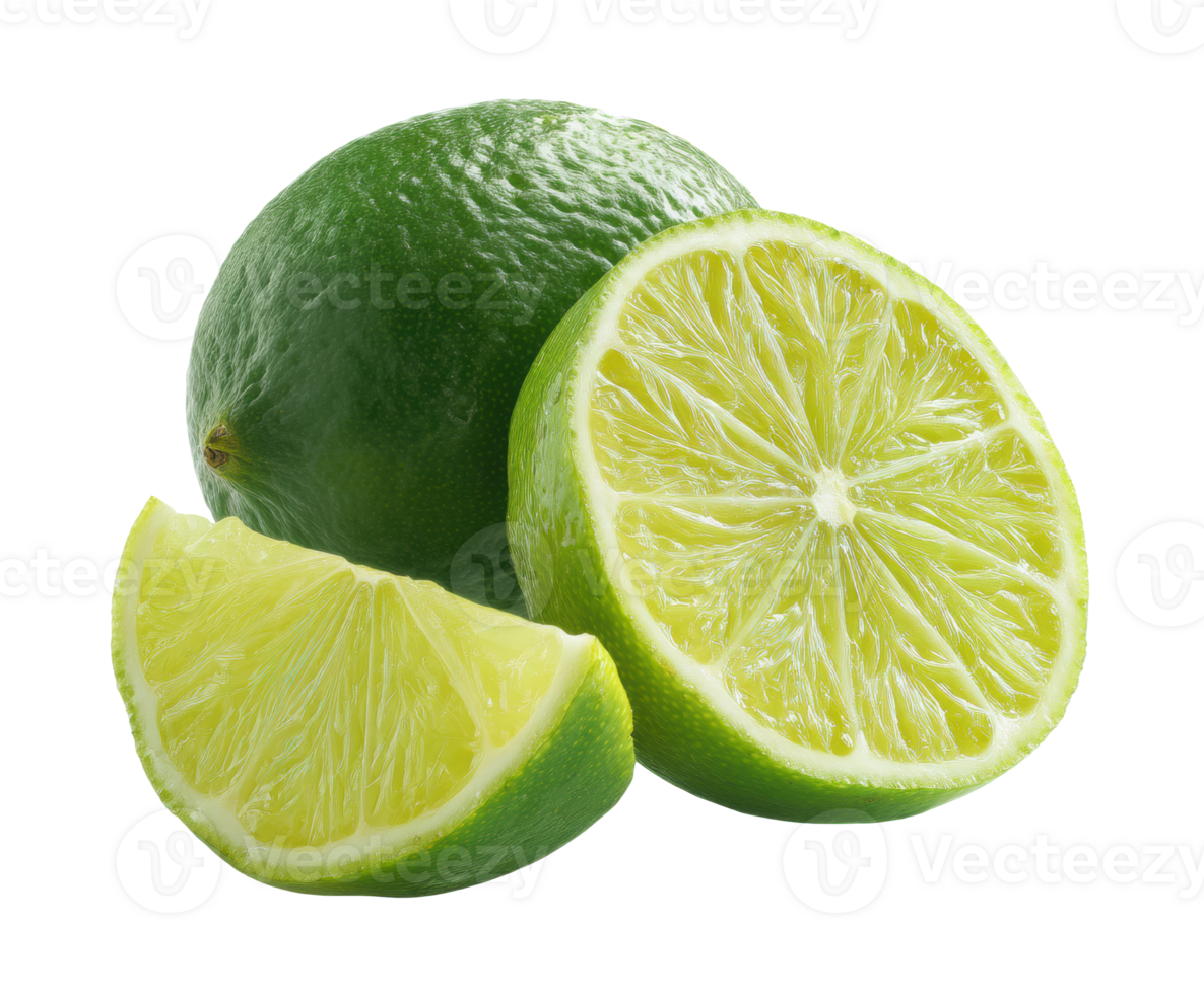 Fresh limes cut and whole for culinary and beverage use png