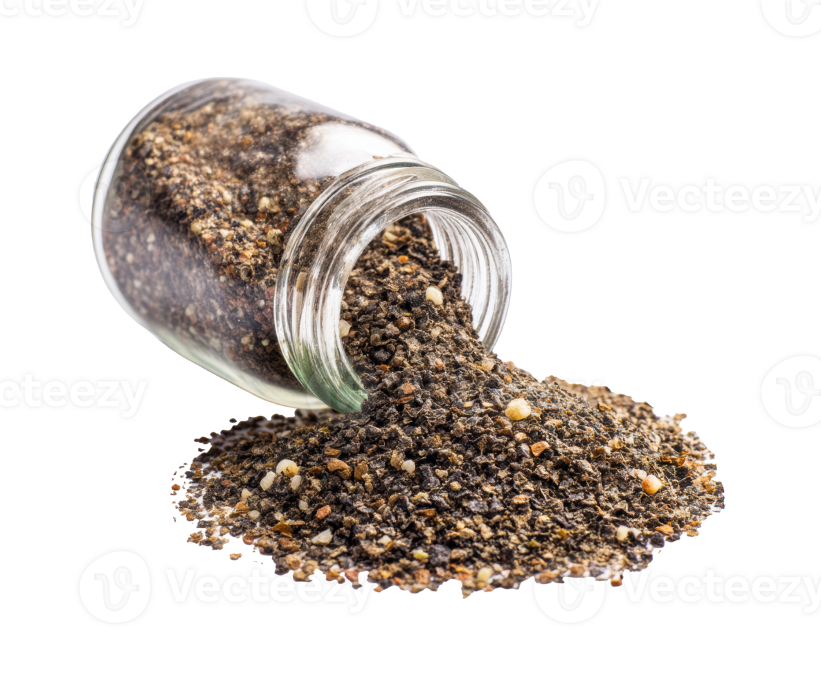 Spilled seasoning jar on a clean surface for cooking use png