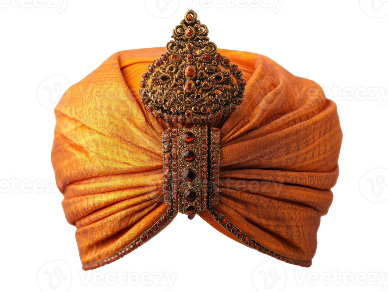 A beautifully crafted orange turban featuring ornate decorations png