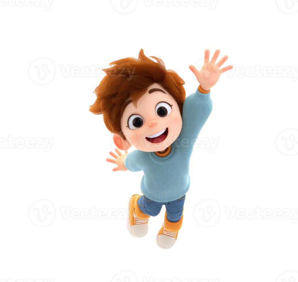 Boy jumping with joy in a playful animated style png