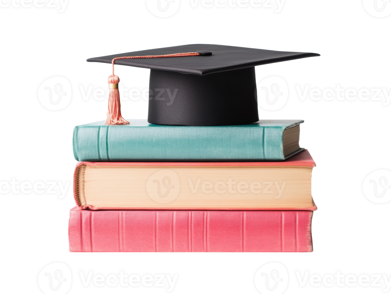 Education symbol with graduation cap on stacked books for learning png