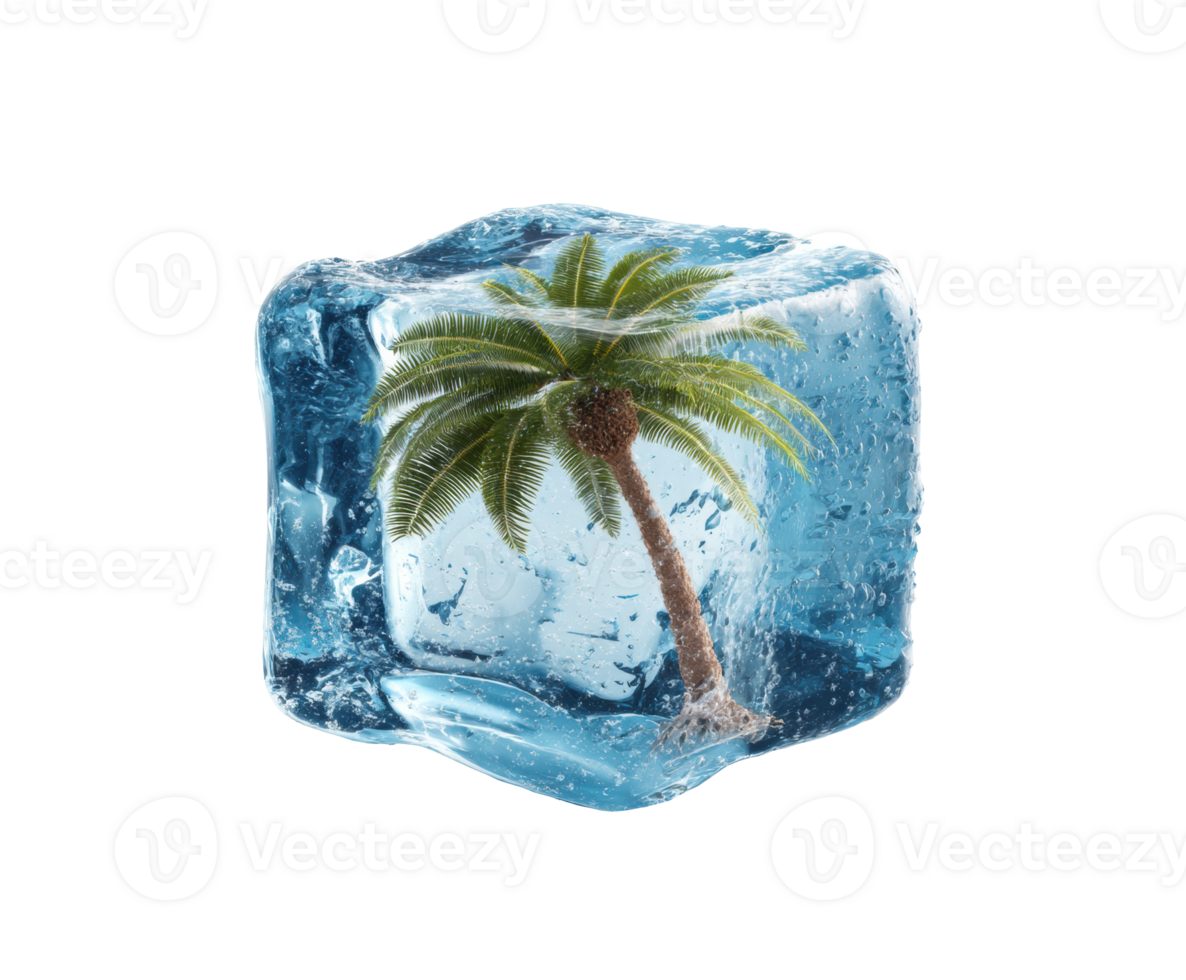 Palm tree ice cube evokes tropical vacation vibes png
