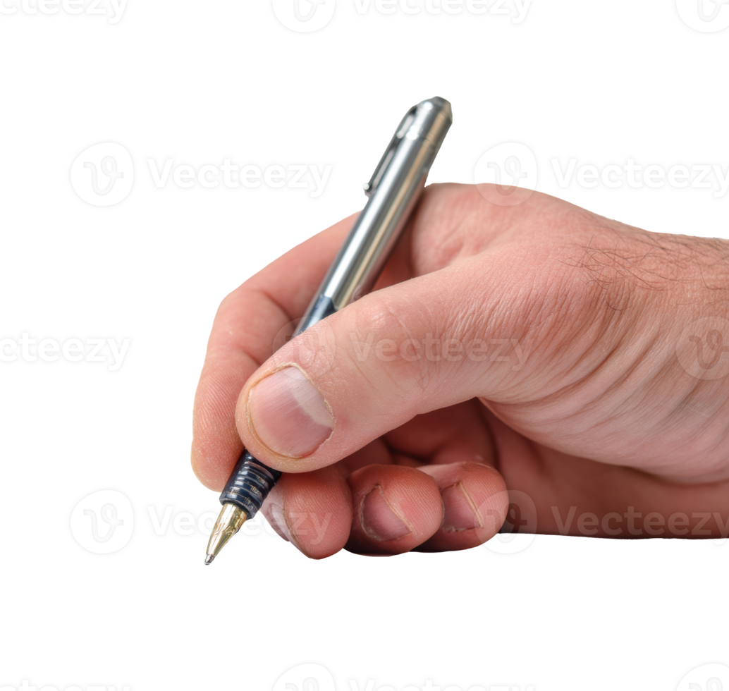 Hand holding a pen for writing notes or signing documents png
