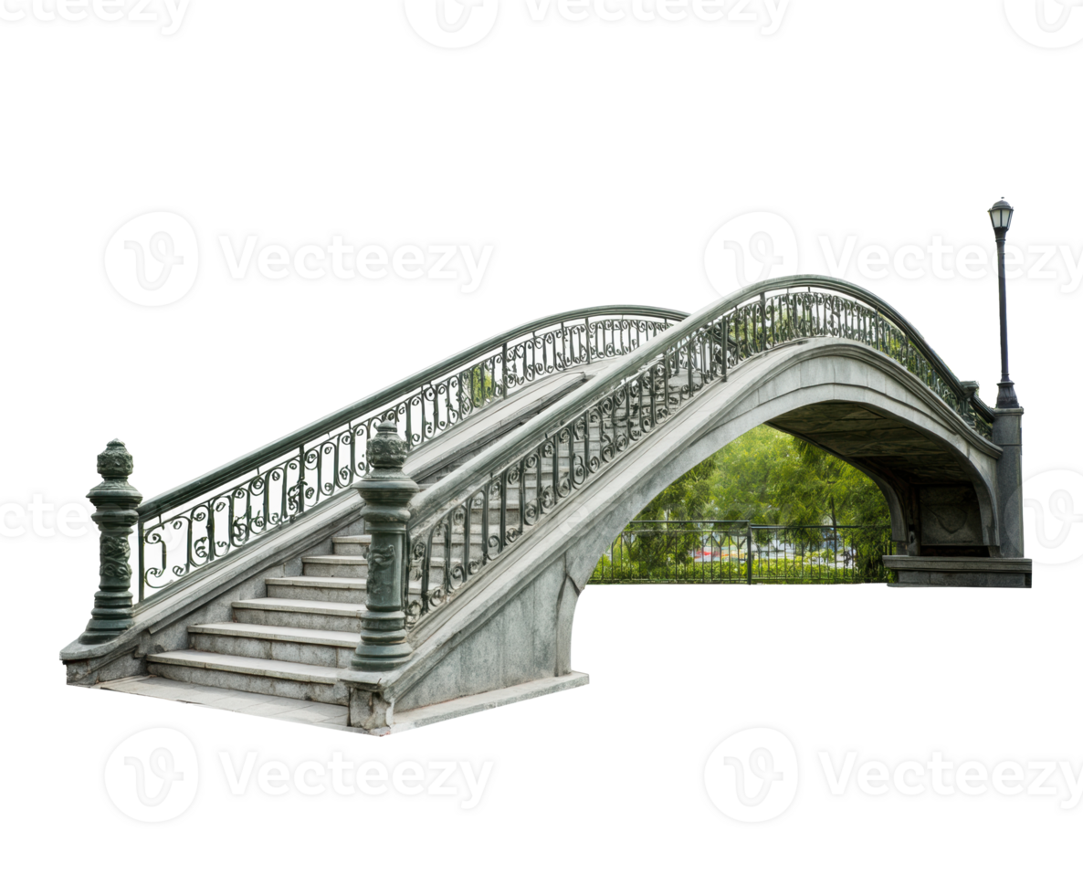Elegant stone bridge with ornate railings in a peaceful park setting png