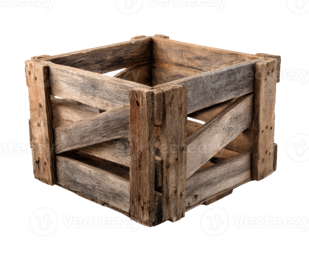 Rustic wooden crate for storage and decoration in home design png