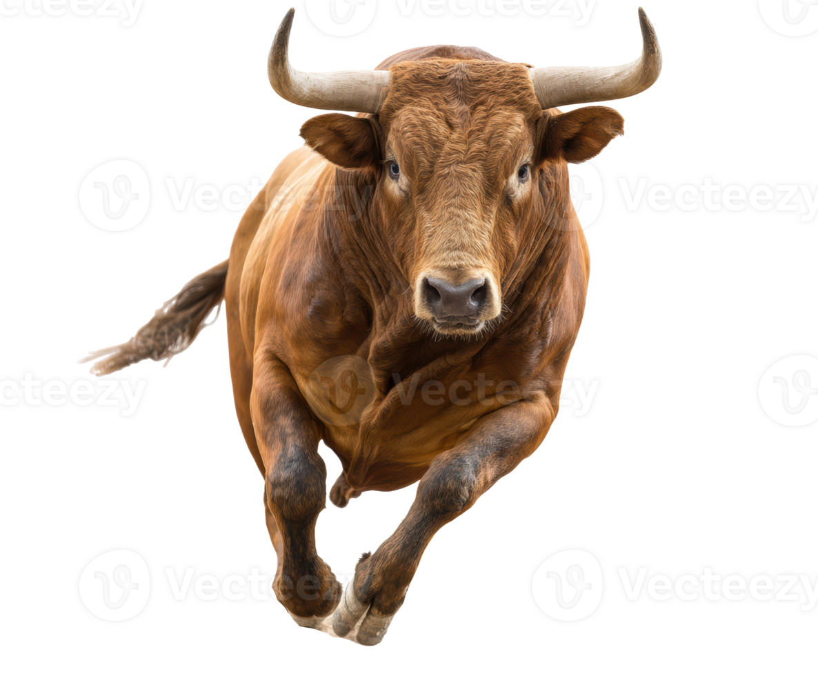 Powerful bull in mid-leap showcasing strength and agility for design png