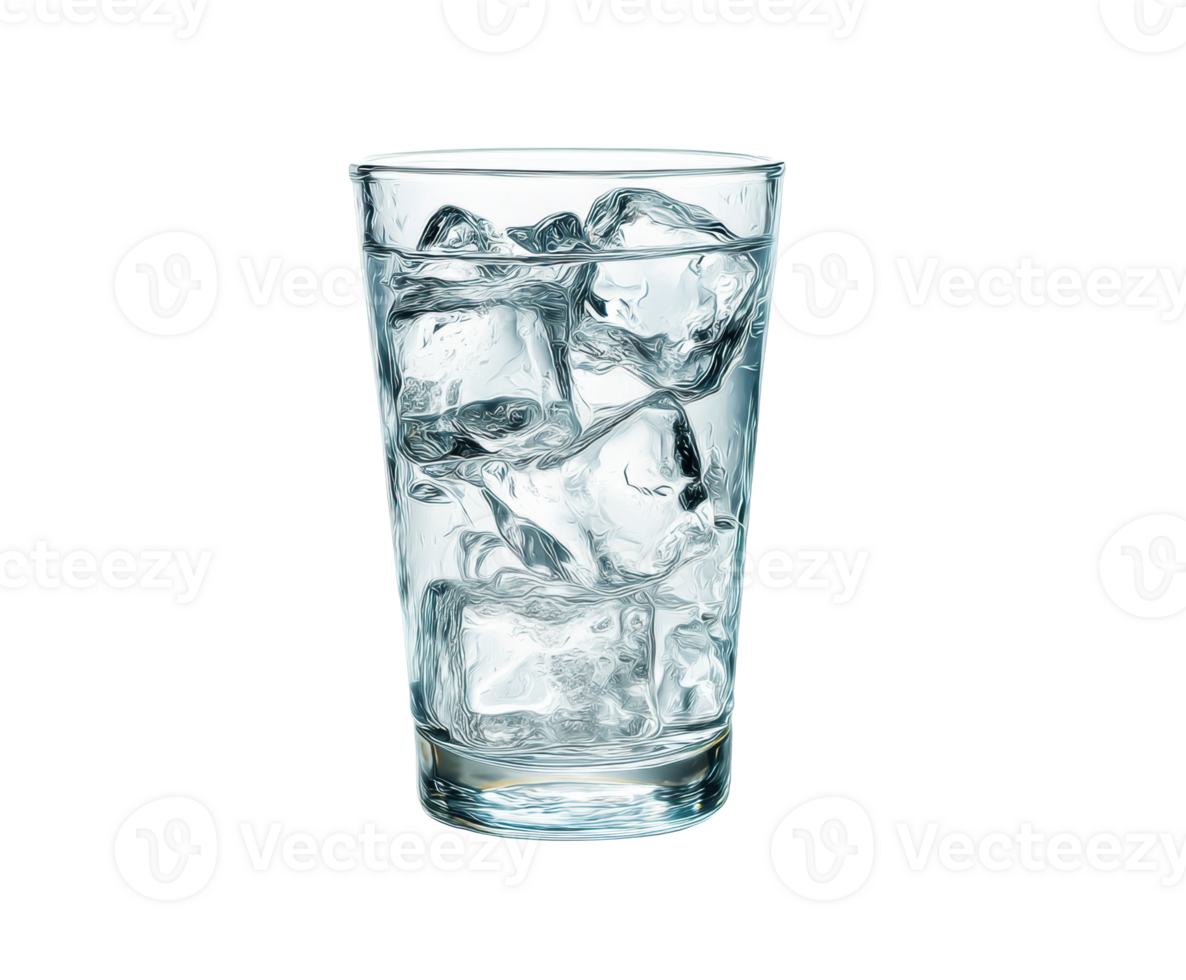 Refreshing glass filled with ice cubes and cool water png