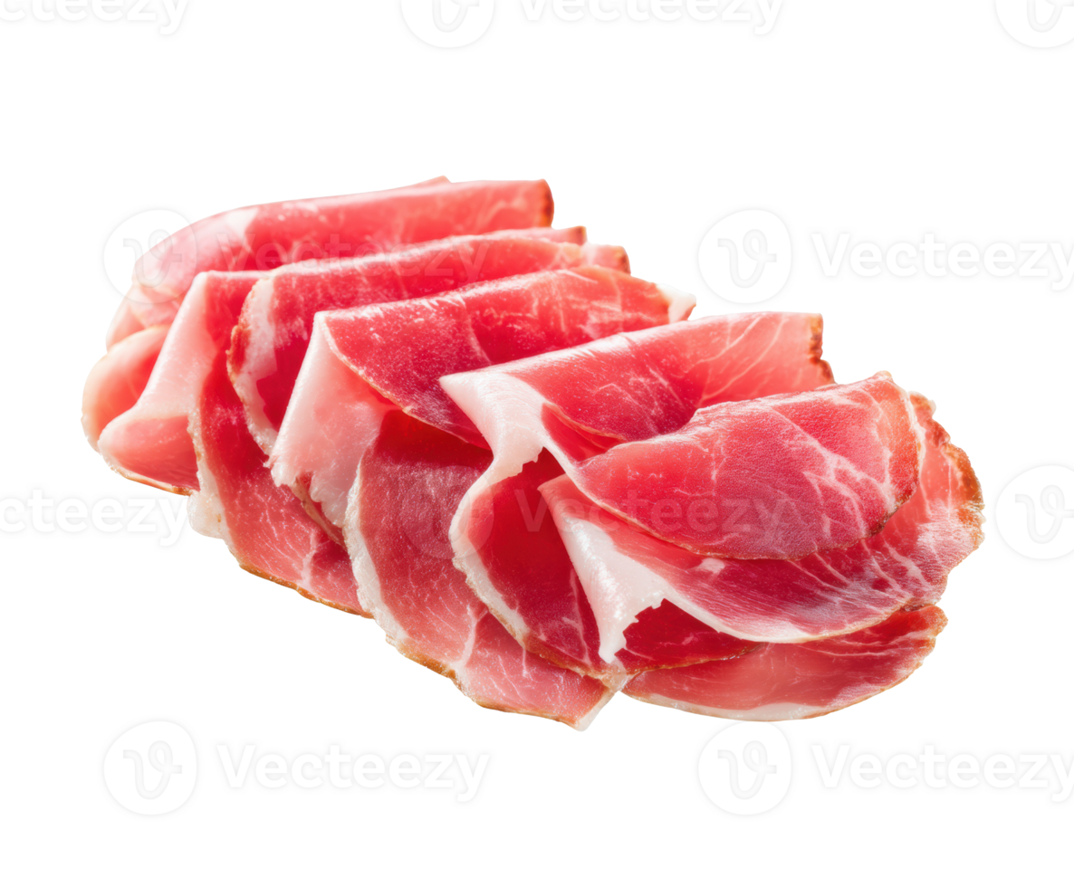 Slices of cured ham perfect for gourmet dishes or appetizers png