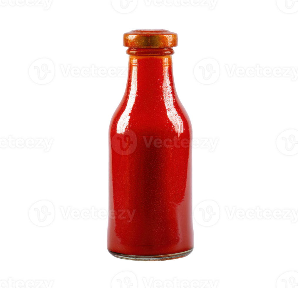 Vintage glass bottle of rich red ketchup for culinary use png