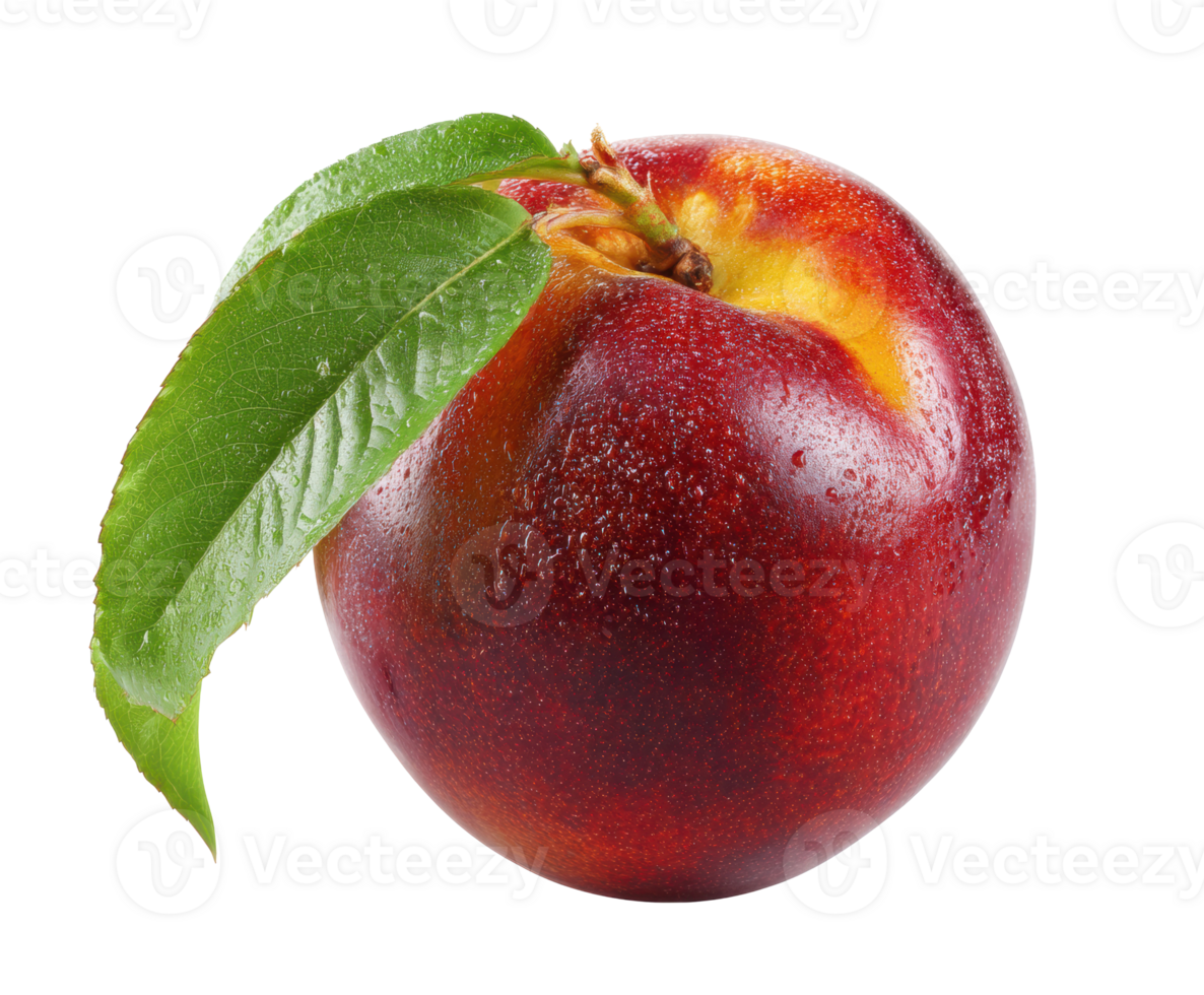 Fresh nectarine with vibrant skin and green leaf for summer snacks png