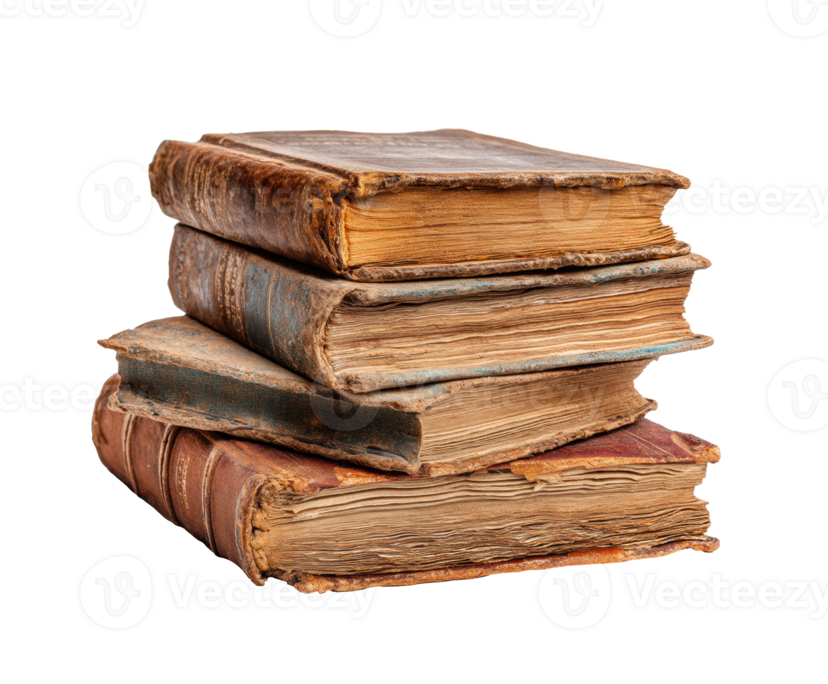 Vintage books on a table for decor and education png