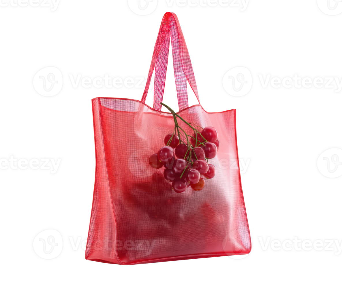 Vibrant grocery bag with fresh red grapes for eco-friendly shopping png