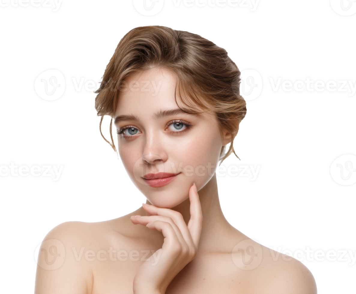 Elegant beauty portrait with soft makeup and confident expression png