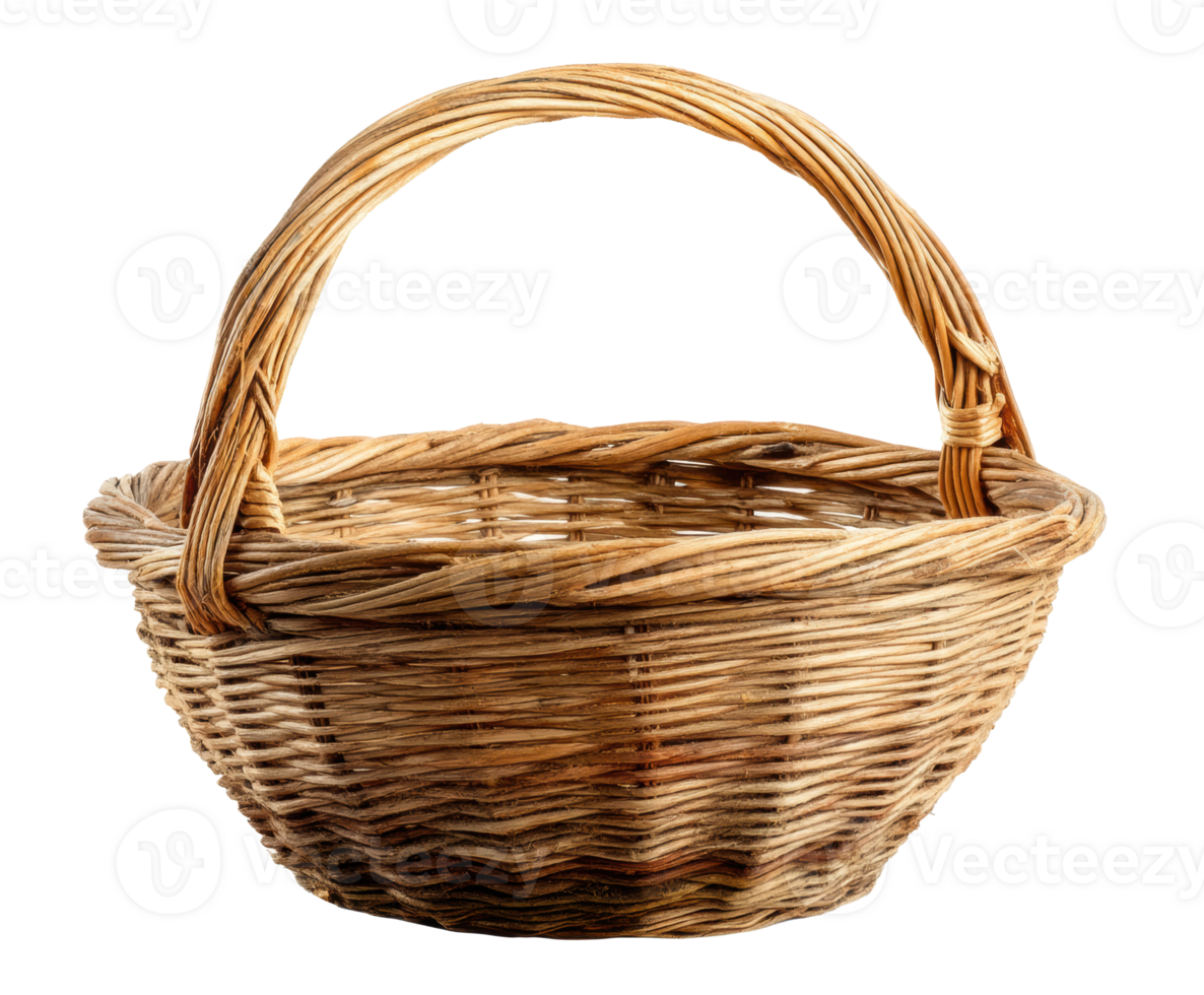 Natural woven basket for storage or decoration in home interiors png