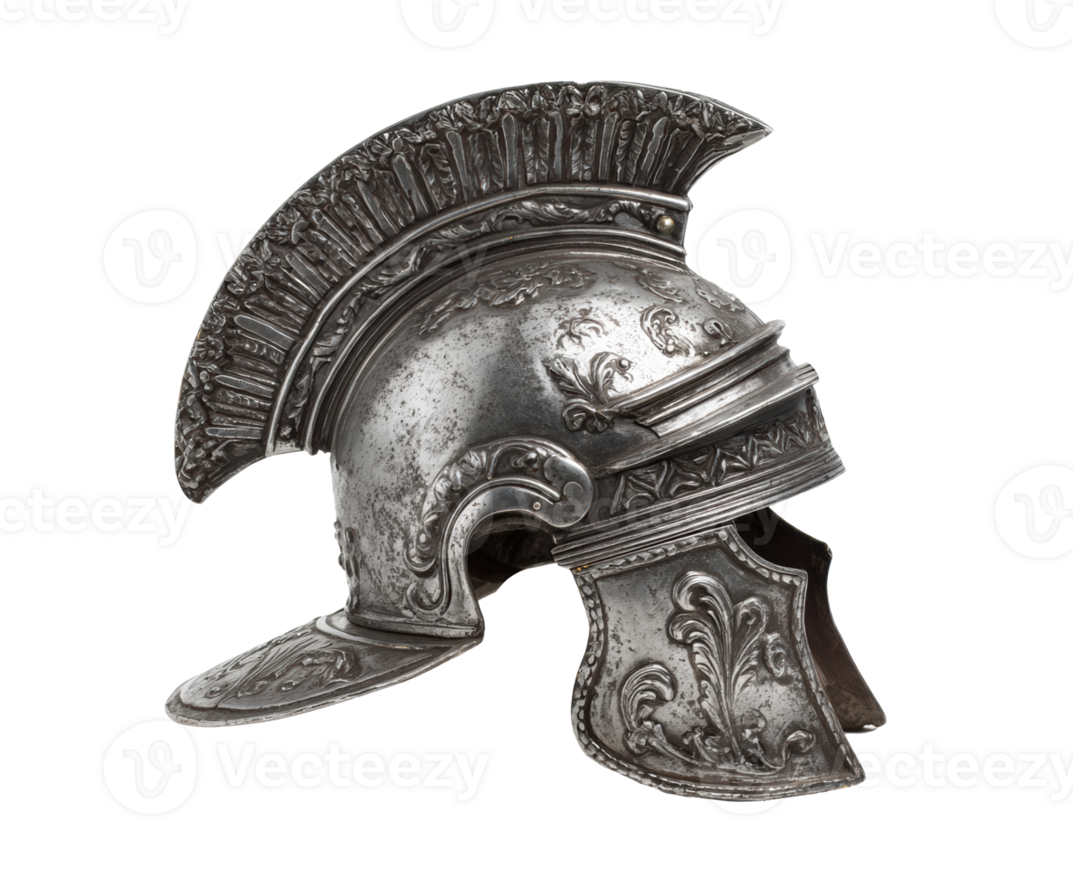Intricate design of an ancient Roman helmet png