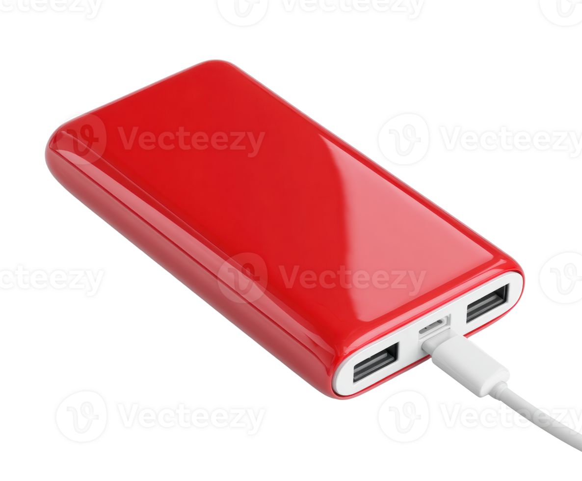 Portable charger for electronic devices in bright red color png
