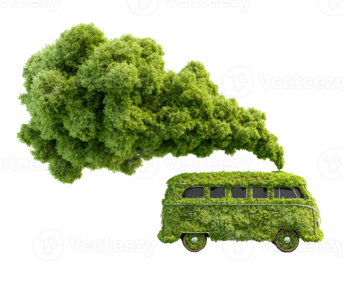Eco-friendly van emitting greenery concept for sustainability campaign png